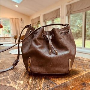 White House black market bucket purse. Gray with drawstring. Super Cute